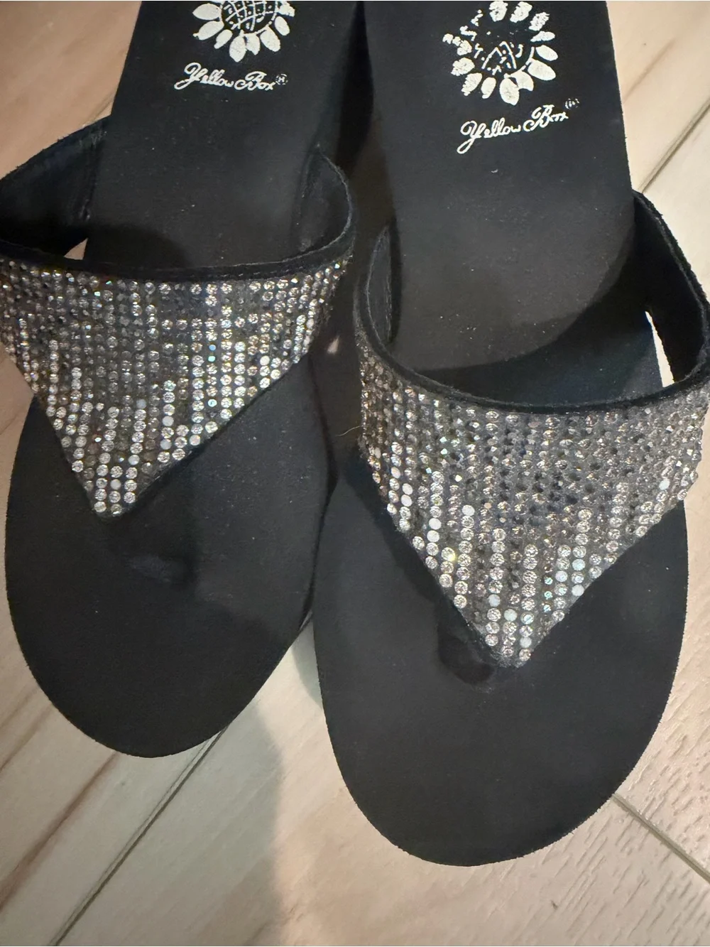 Yellow Box Black Gemstone Wedge Sandals - Picture 3 of 4